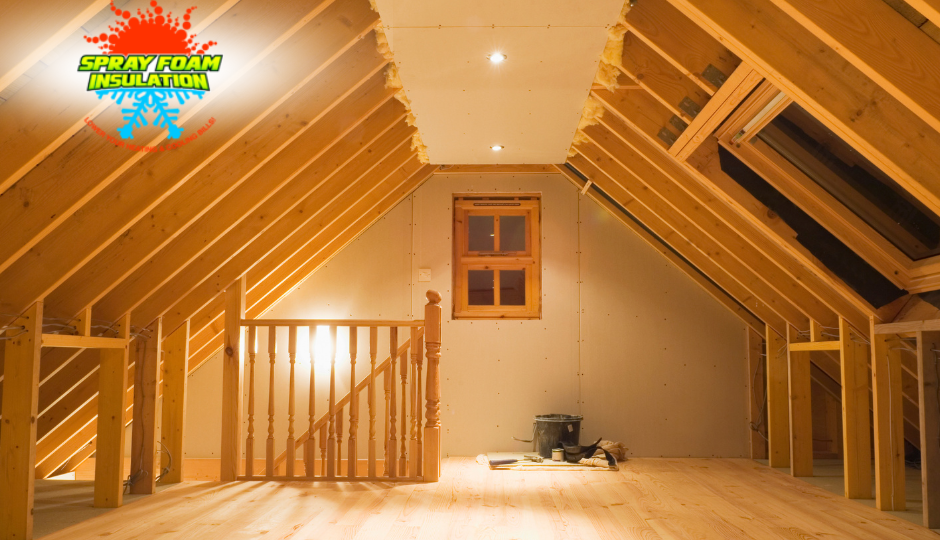 a warm, inviting attic space insulated with spray foam