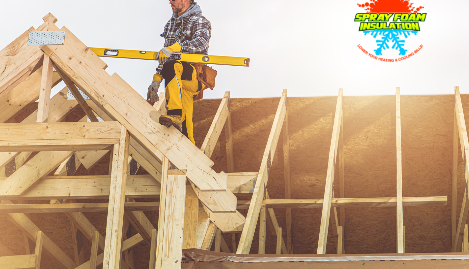 A new home being built, which can be spray-foam-insulated by Pikeville in Kansas
